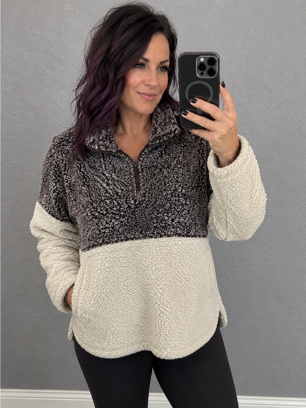 Elodie Colorblock Sherpa Half-Zip Pullover | Medium